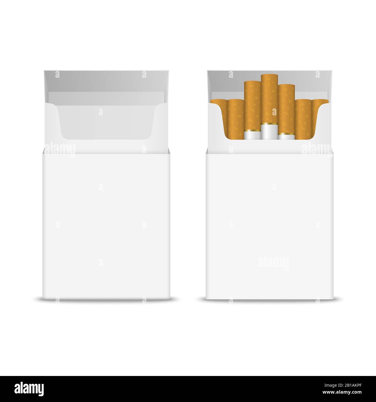 Vector 3d Realistisch Geöffnet Leer Leeren und mit Cigarettes Pack Box Symbol Auf Weißem Hintergrund schließen. Designvorlage. Rauch Stock Vektor