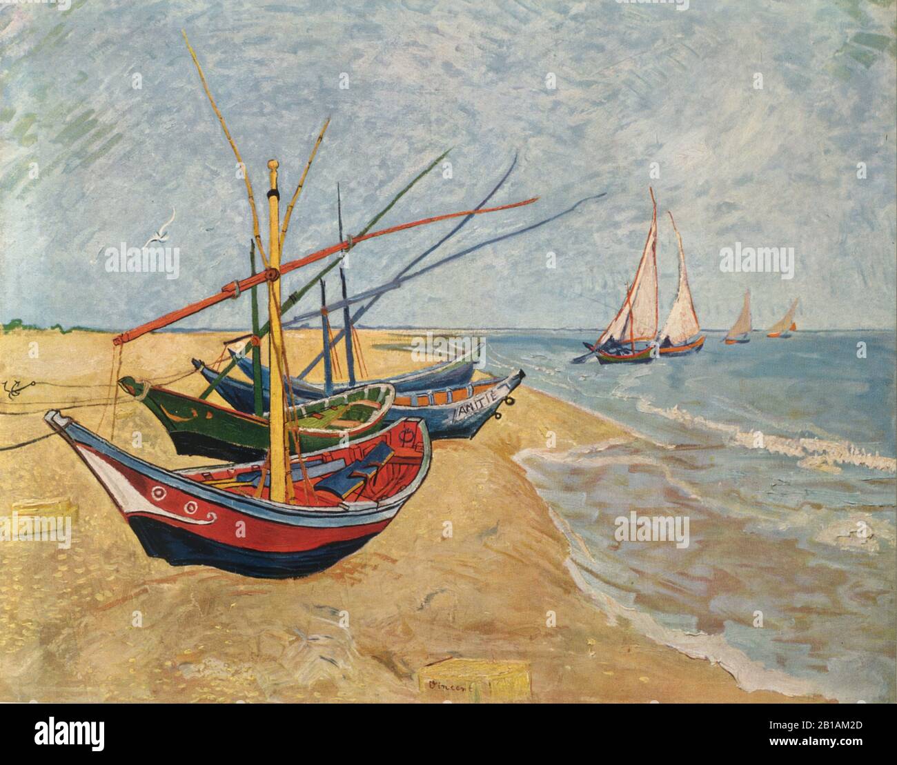 Fischerboote auf dem Strand in Saintes-Maries, Gemälde von Vincent van Gogh von der Firma - Sehr hohe Auflösung und Qualitätsbild Stockfoto