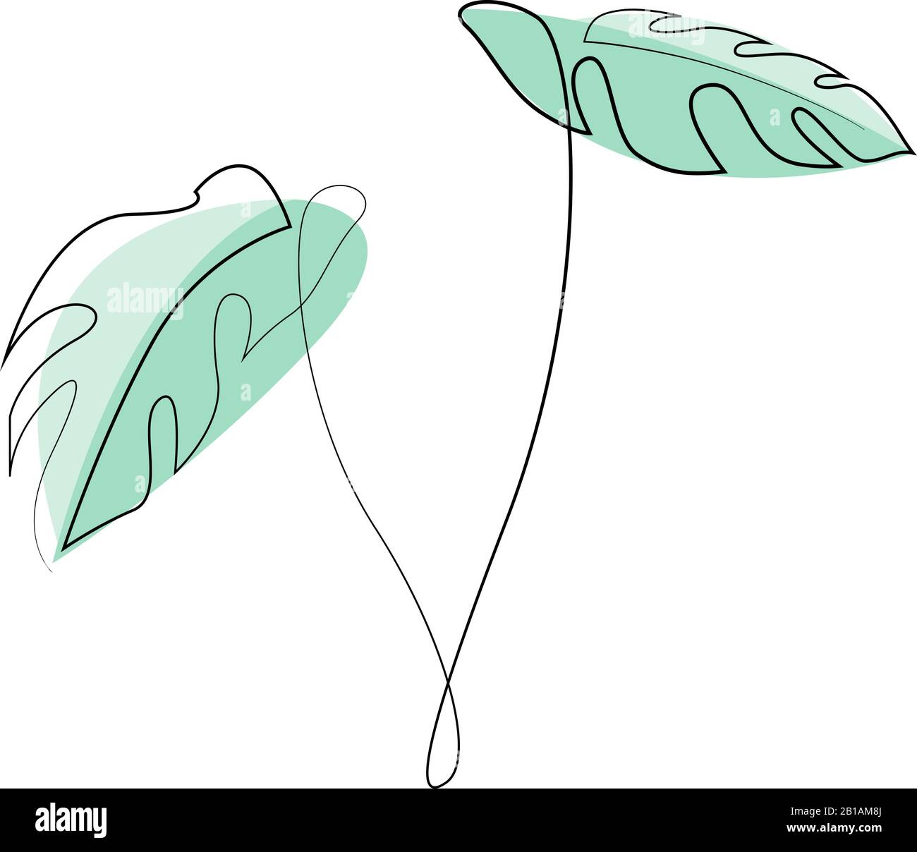 Monstera delicosa Plant hinterlässt durchgehend eine Linie und zeichnet minimalistisches Design. Einfacher Minimalstil auf weißem Hintergrund. Vektorgrafiken Stock Vektor