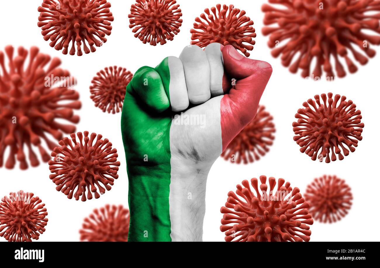 Die Faust der italienischen Flagge kämpft gegen die Coronavius-Krankheit Stockfoto