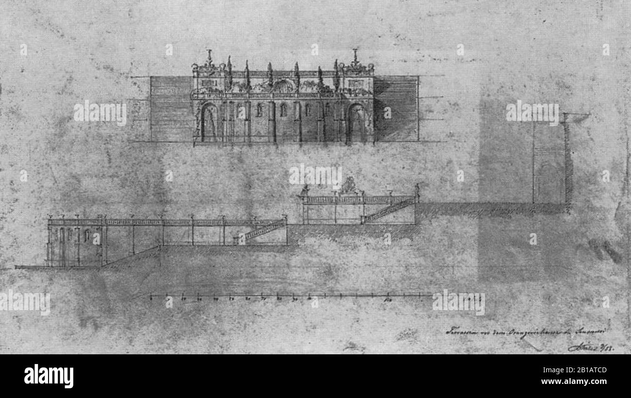 Friedrich August Stüler - Terrasse vor der Orangerie - Schnitt, Ansicht. Stockfoto