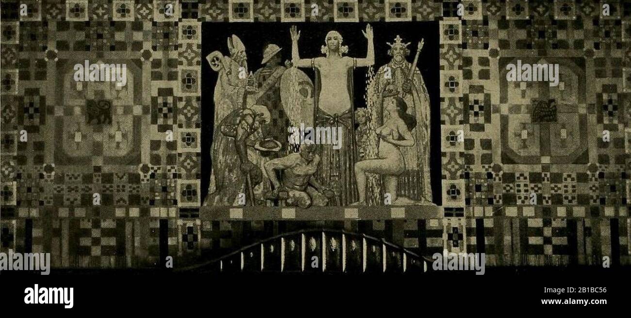 Fritz Erler - Gobelin über einer Bronzetür für den Saal der Goldschmiede auf der Ausstellung München 1908. Stockfoto