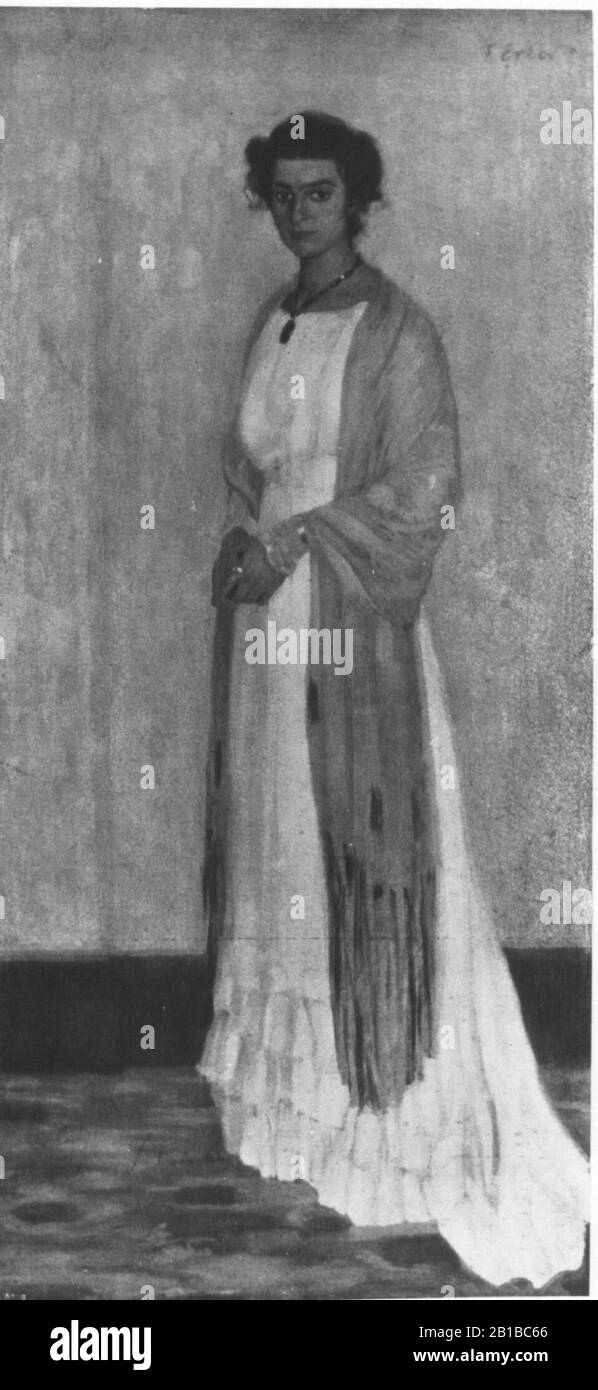 Fritz Erler - Bildnis einer Dame im weissen kleinen. Stockfoto