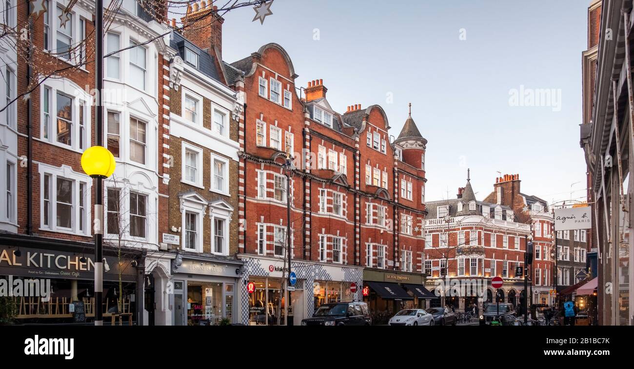 Marylebone High Street während der Festtage in London, Großbritannien. Stockfoto