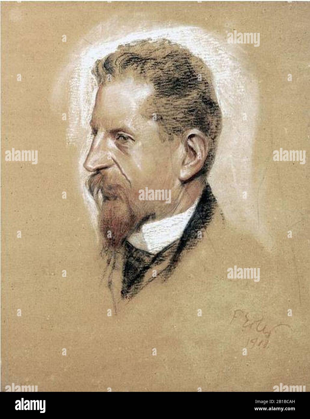 Fritz Erler - Porträt Carl Hauptmann 1900. Stockfoto