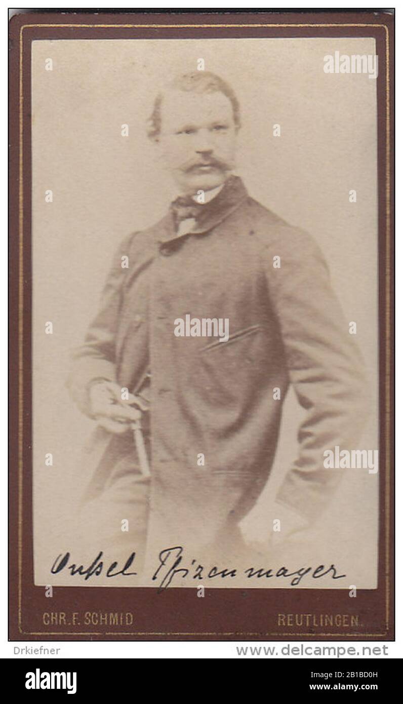 Fritz Pfizenmayer, Mann von Pauline, eb. Pregizer, Bild-Nr. F. Schmidt, Reutlingen, um 1875 (10,5 x 6,5 cm). Stockfoto