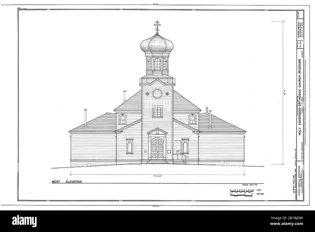 Frontzeichnung der orthodoxen Kirche zur Heiligen Himmelfahrt. Stockfoto