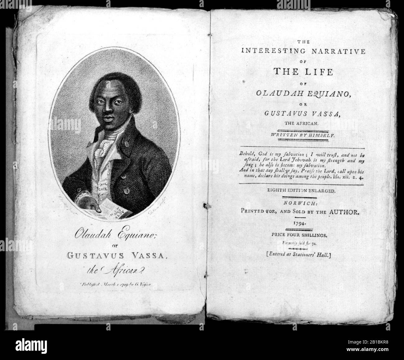 Frontispiz und Titelseite aus der interessanten Erzählung des Lebens von Olaudah Equiano Stockfoto