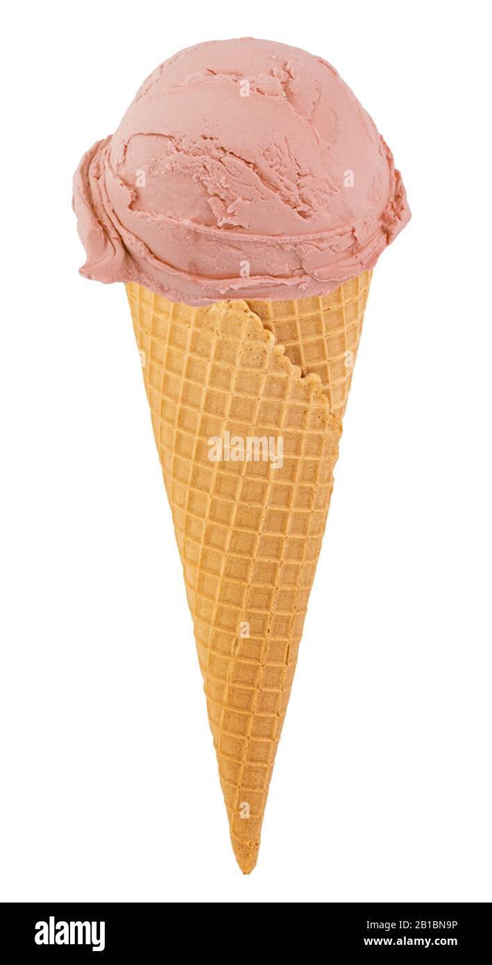 Eiscremefarben im Kegel auf weißem Grund mit Schneideweg. Stockfoto