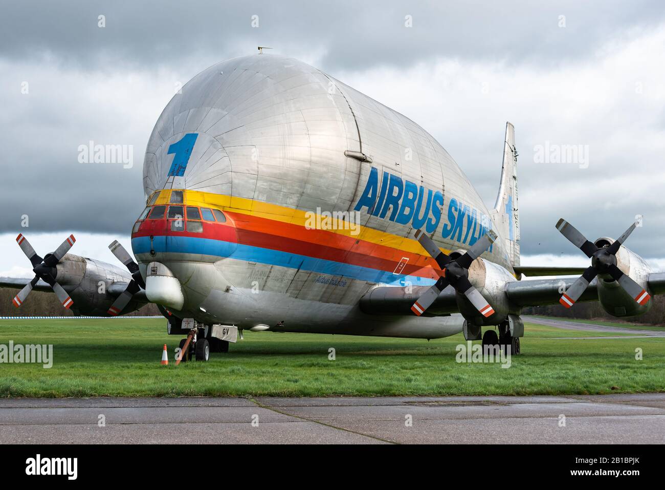 Das Großraumflugzeug Aero Spacelines Super Guppy im Bruntingthorpe Aerodrome, Großbritannien. Stockfoto