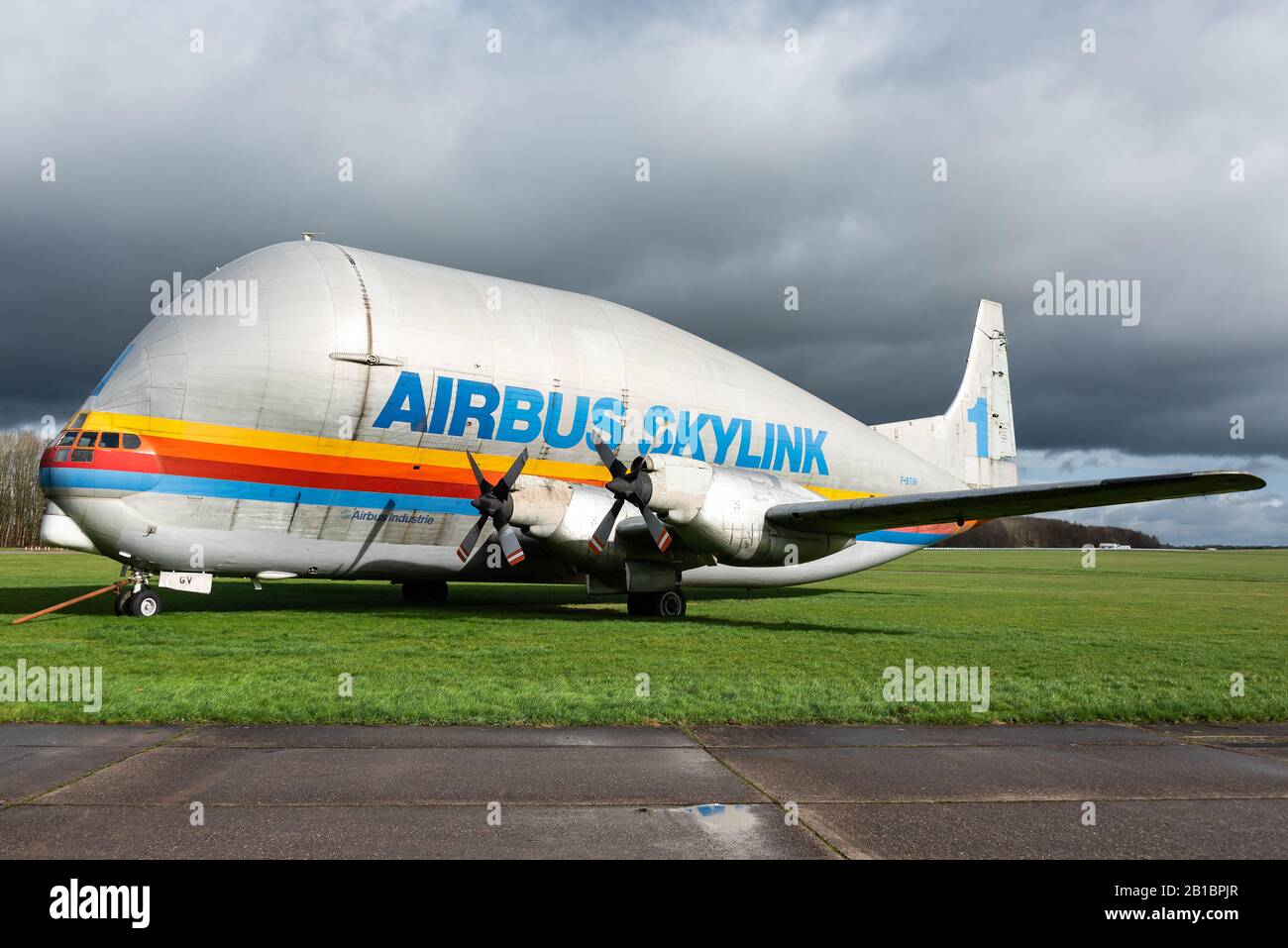 Das Großraumflugzeug Aero Spacelines Super Guppy im Bruntingthorpe Aerodrome, Großbritannien. Stockfoto