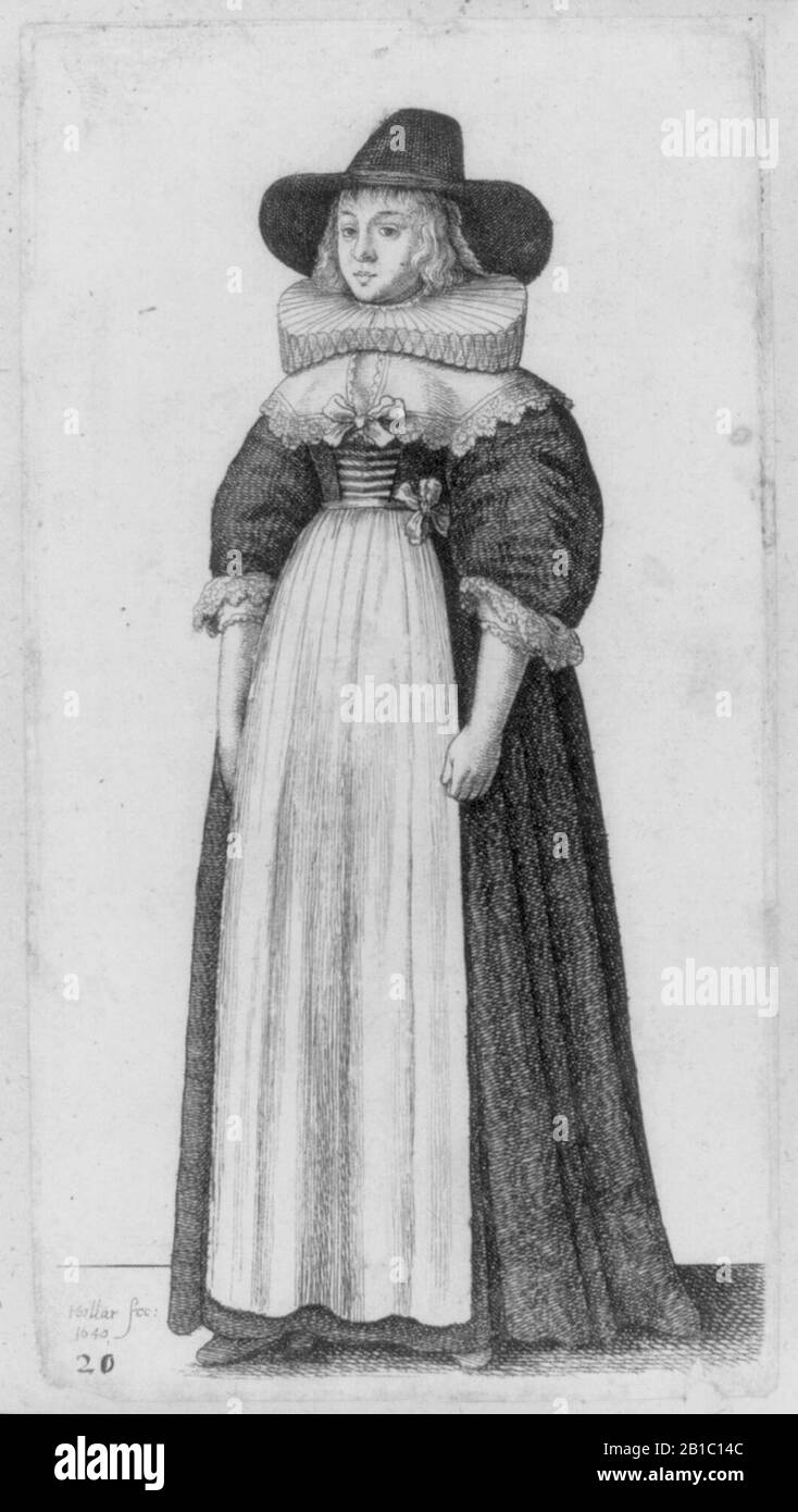 Volle Figur der Frau mit Rüschen und breitem Krempelhut Stockfoto