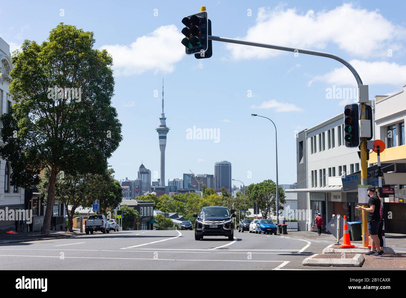 Blick auf die Stadt vom College Hill, Ponsonby, Auckland, Auckland Region, Neuseeland Stockfoto