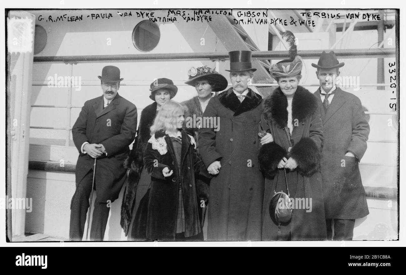 G.R. McLean (d. H. McLane) - Paula Van Dyke - Mrs. Hamilton Gibson - Terbius (d. H. Tertius) Van Dyke - Katrina Van Dyke - Dr. H. Van Dyke & Wife Stockfoto