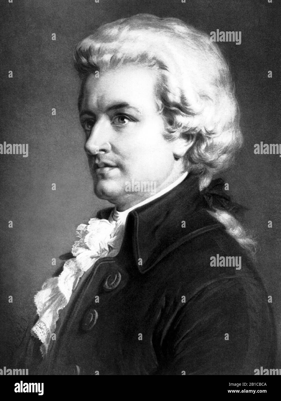 Vintage-Porträt des Komponisten Wolfgang Amadeus Mozart (1750-1730-1). Druck ca. 1913 von Eugene A Perry. Stockfoto