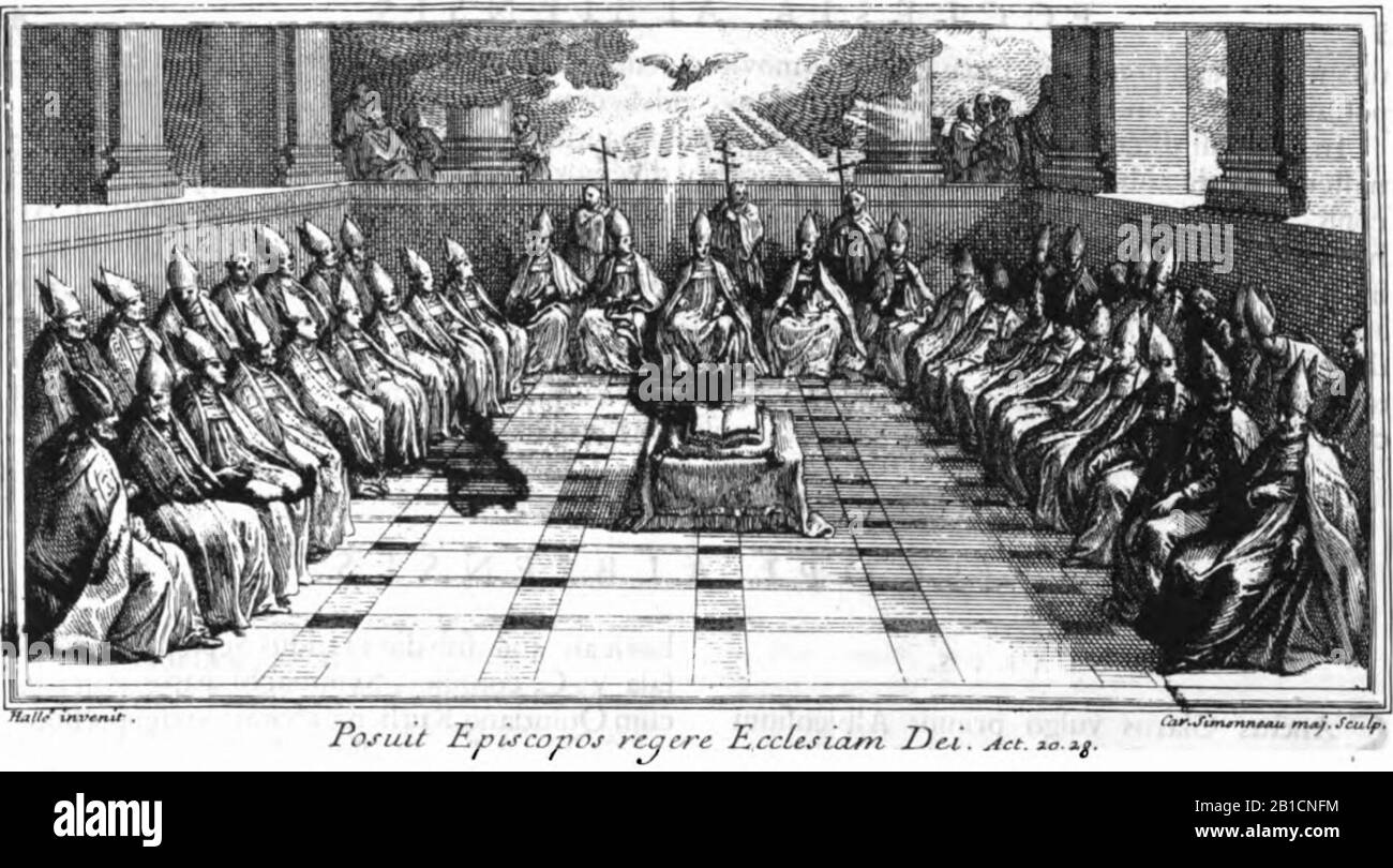 Gallia Christana, 1715, T1 (Seite 35 Crop) - assemblée d'évêques. Stockfoto