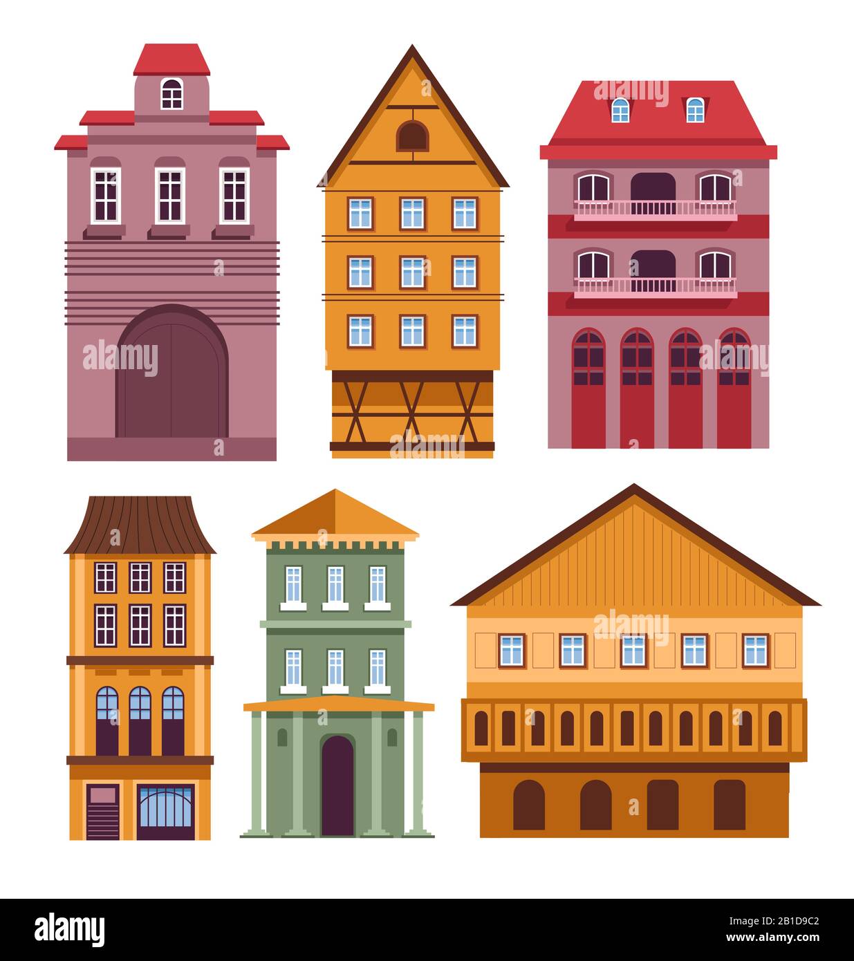 Wohnbauten mit hellen Häusern im europäischen Stil Stock Vektor