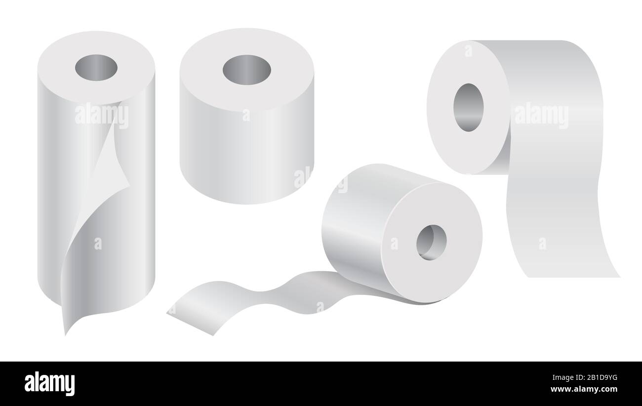 Toilettenpapier und Einweghandtücher isolierte Symbole, Badezimmerartikel Stock Vektor