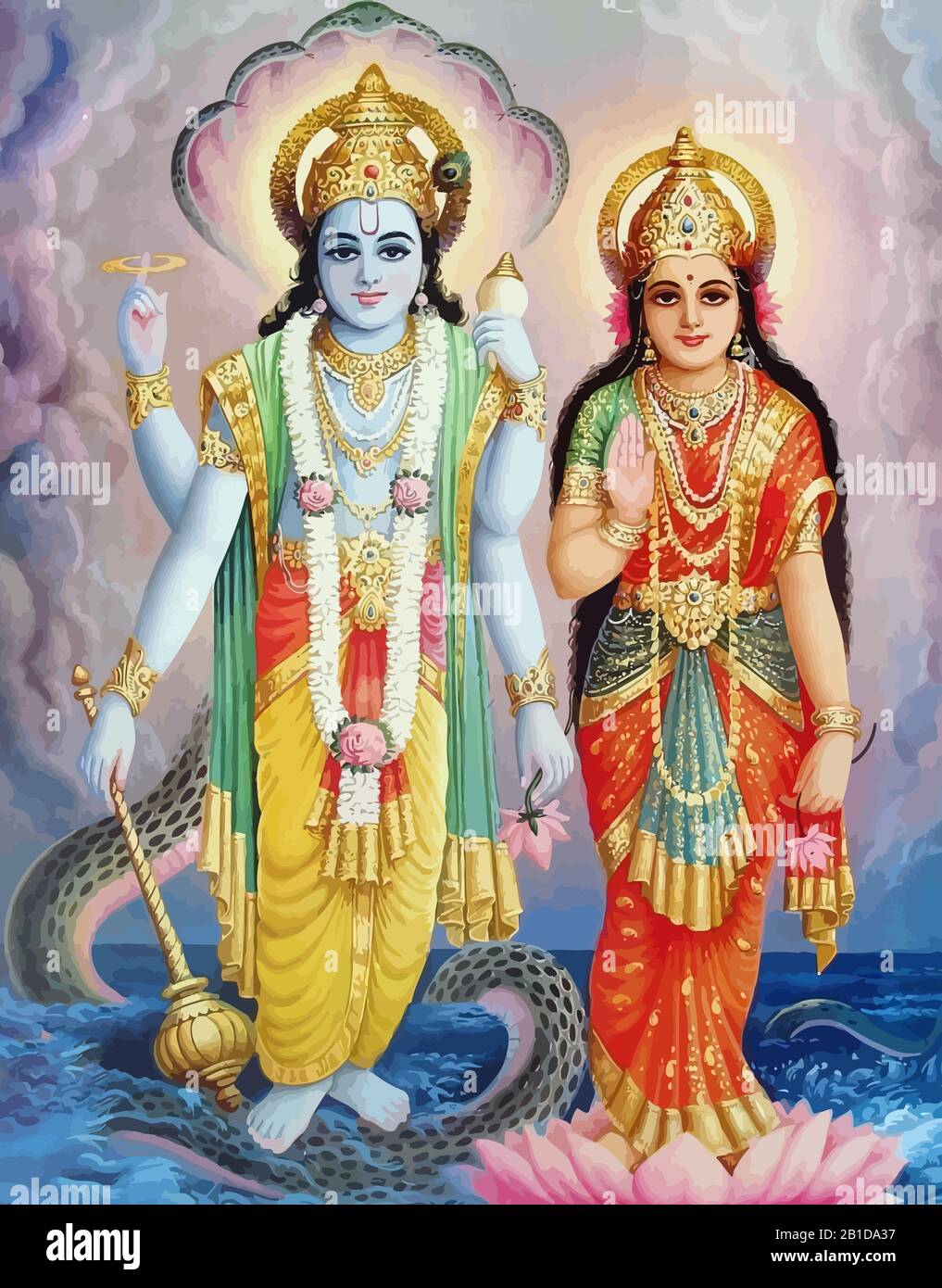 Lord Vishnu Lady Lakshmi lotus Flower hinduismus Mythendarstellung