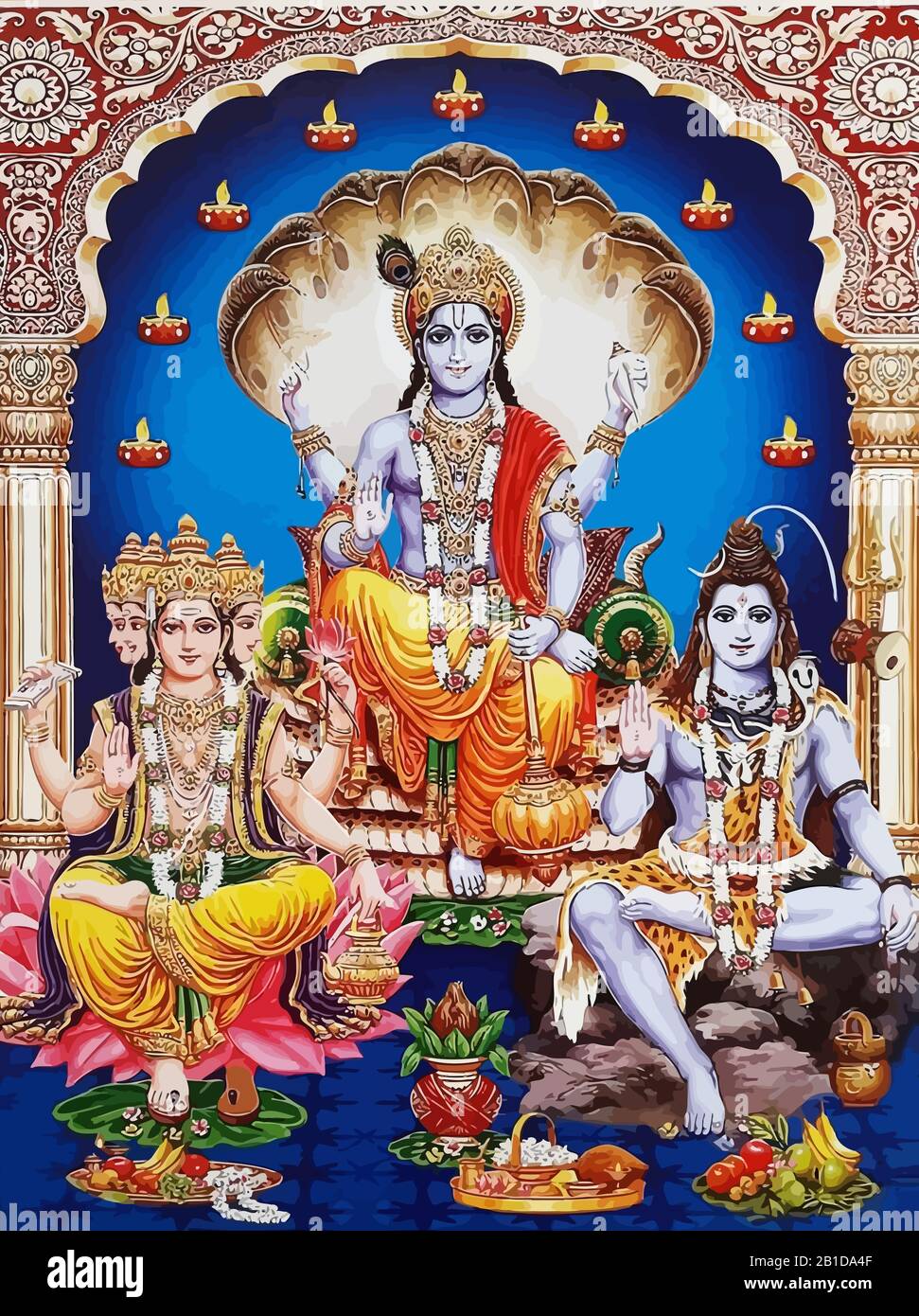 Darstellung der heiligen Brahma und shiva-hinduismus-Mythen in Lord Vishnu Stockfoto