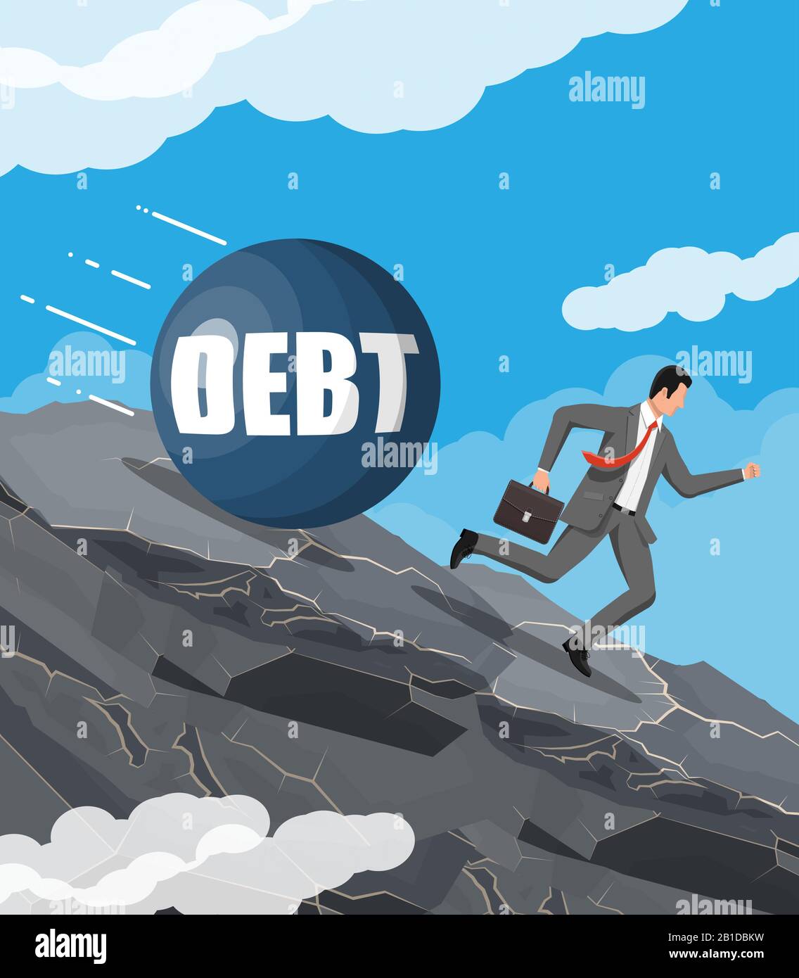 Geschäftsmann, der von der großen Schuldenlast wegläuft Stock Vektor