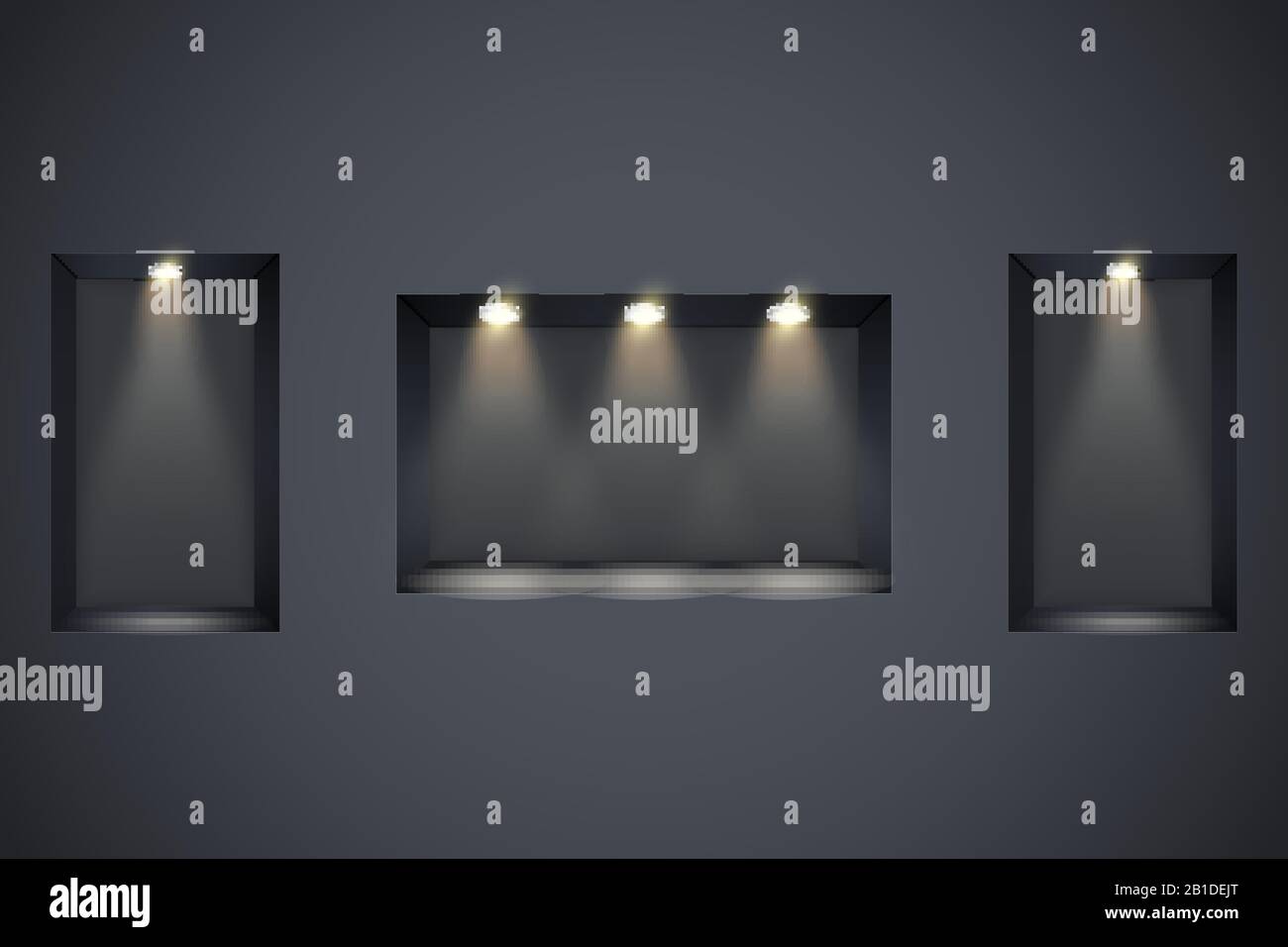 Schwarze Wandnischen mit Spotlight Stock Vektor