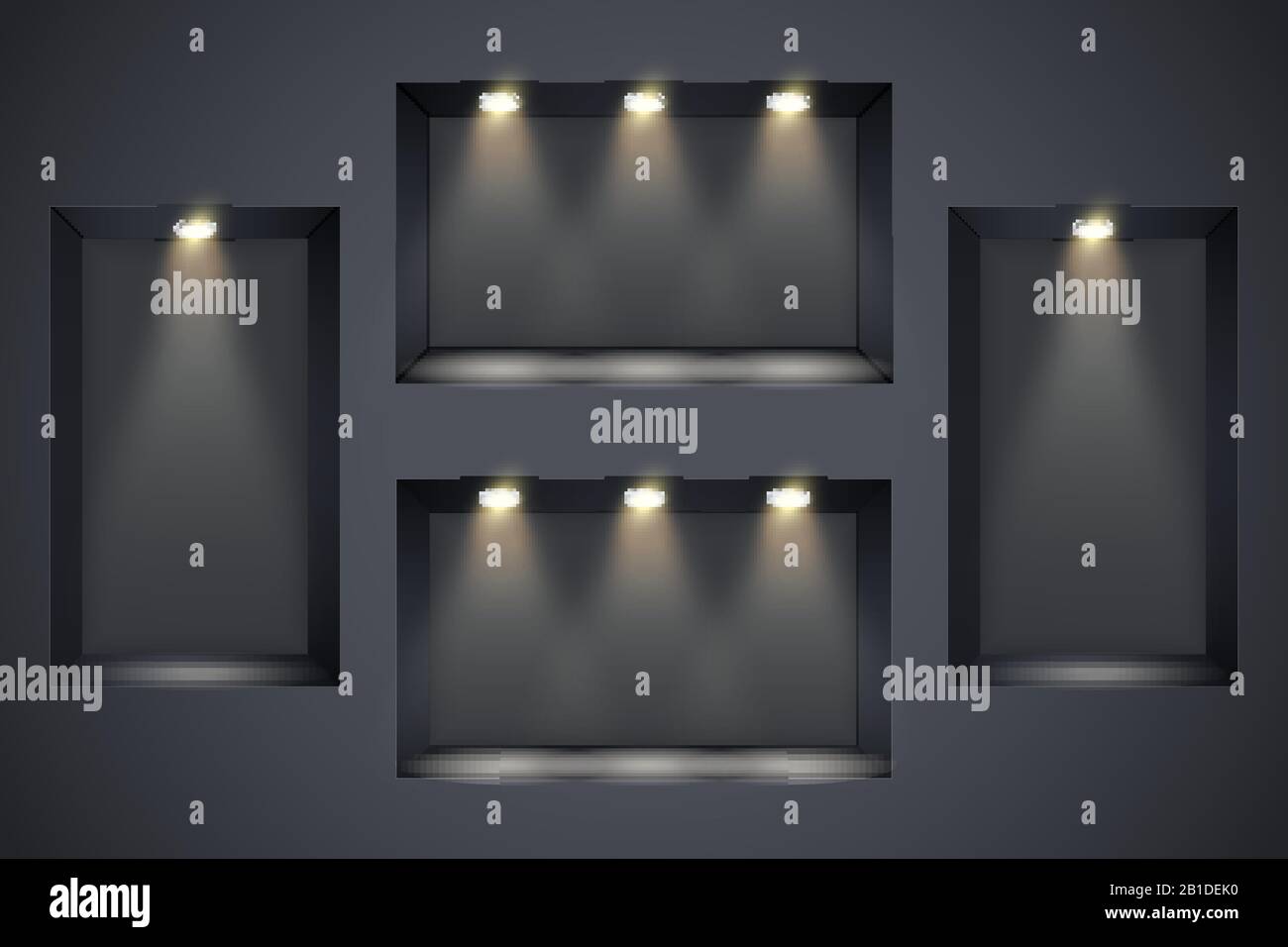 Schwarze Wandnischen mit Spotlight Stock Vektor
