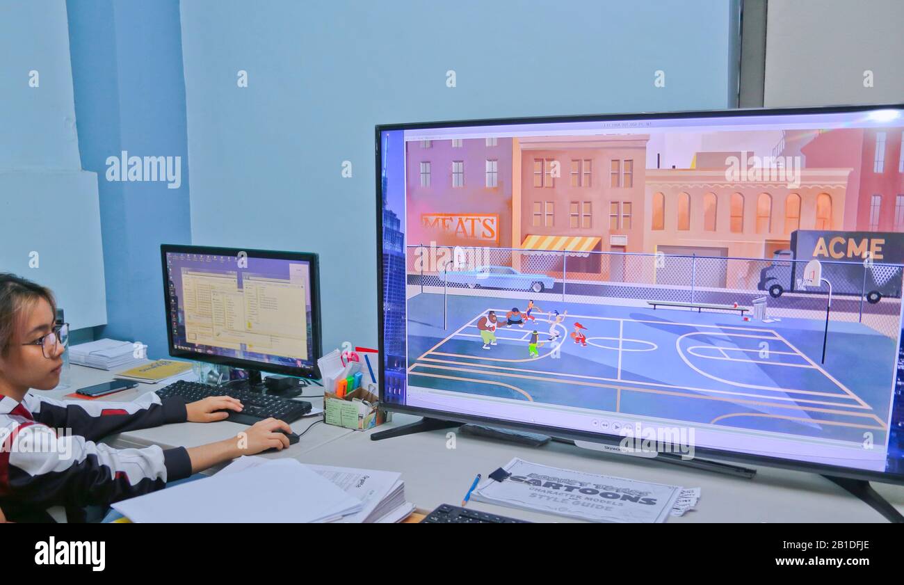 Animatoren sind Künstler, die mehrere Bilder erstellen, um Figuren die Illusion von Bewegung zu verleihen. Das Ziel ist es, eine Geschichte zu erzählen, die man unterhalten kann. Stockfoto