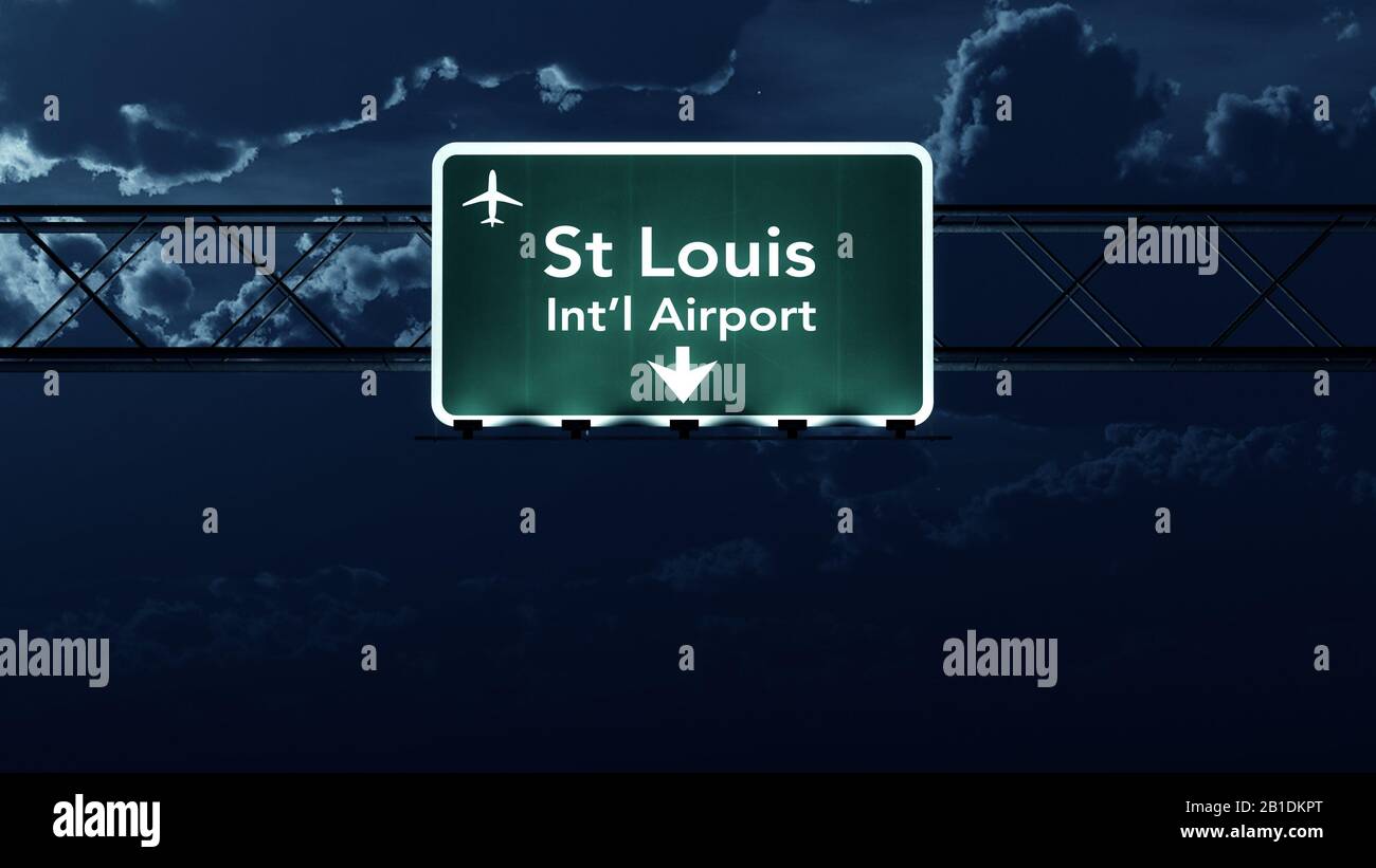 Saint Louis USA Airport Highway Schild bei Nacht 3D-Illustration Stockfoto