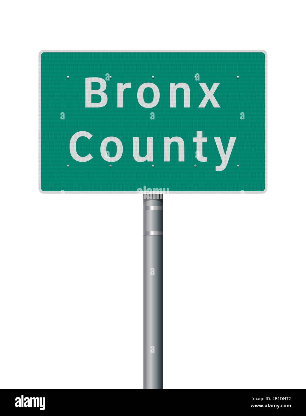 Vektordarstellung des grünen Straßenschildes von Bronx County auf einem metallischen Pfosten Stock Vektor