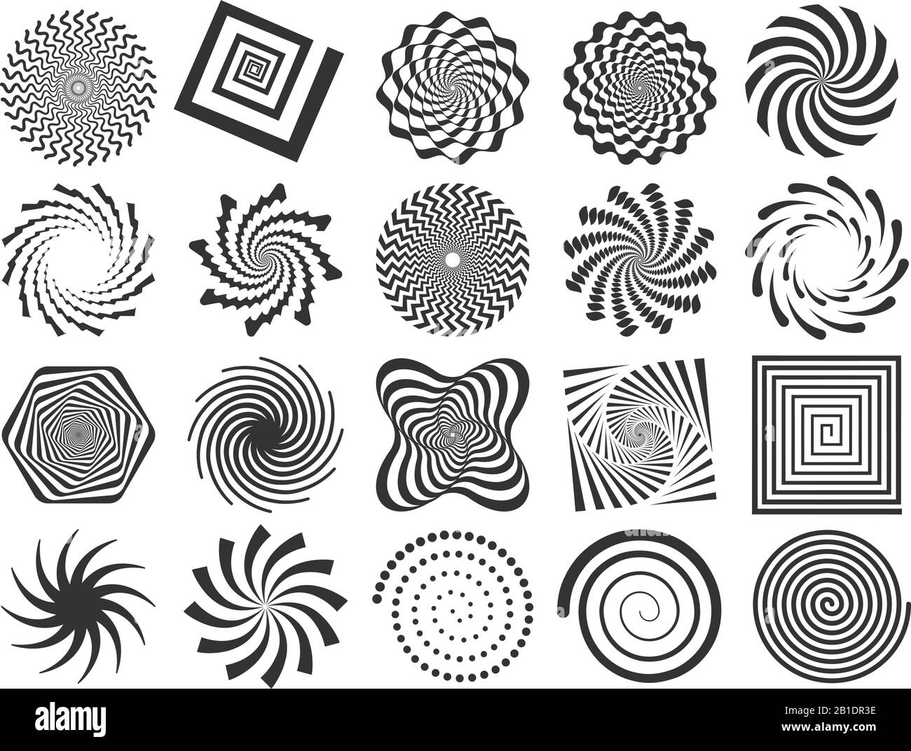 Wirbelnde Silhouette. Spiralwirbel, Kreiswirbel und abstrakt wirbelte Silhouetten Vektorgrafiken Stock Vektor