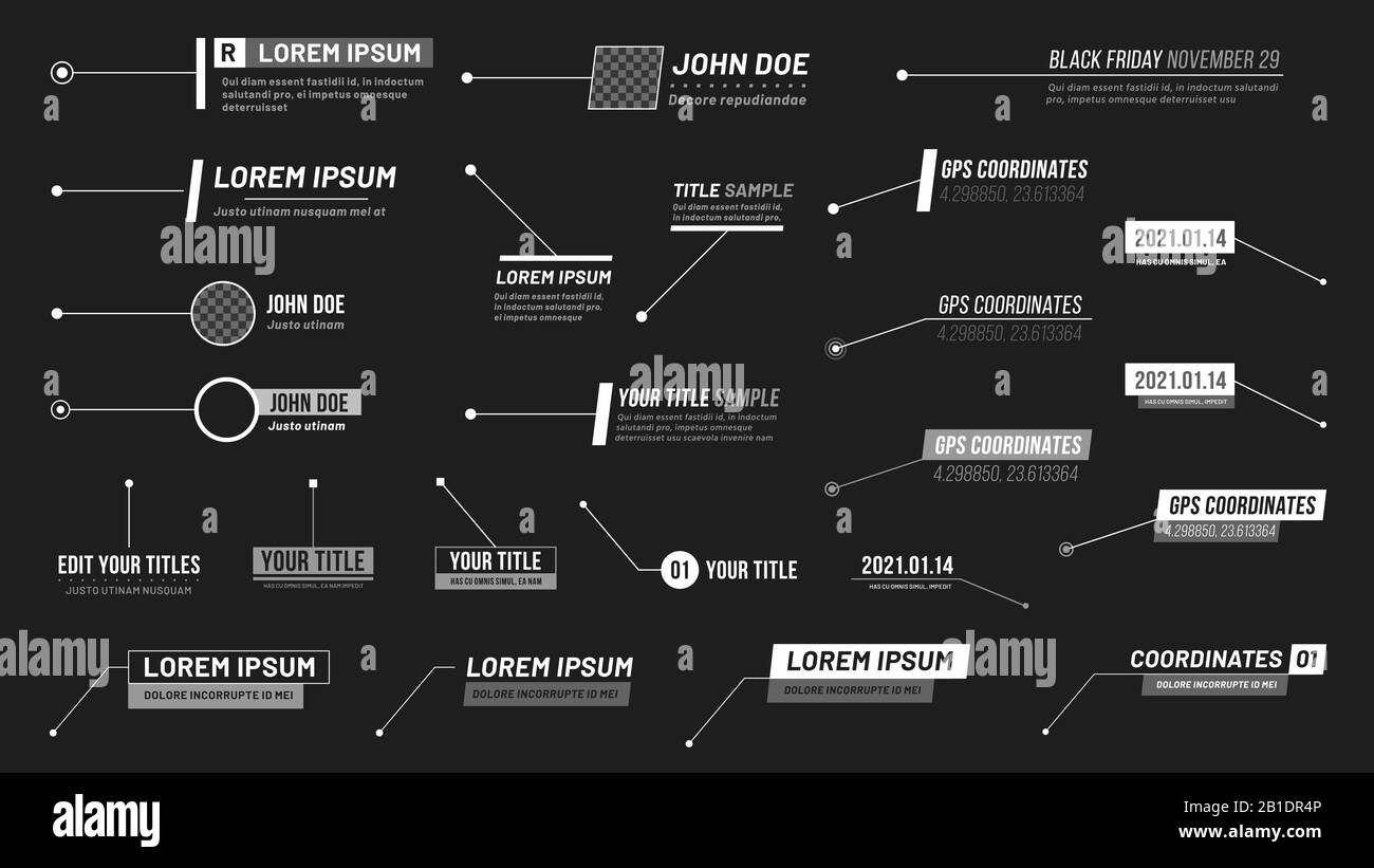 Titel der Callouts. Beschriftungsleisten, Informations-Callbox-Balken und moderne digitale Infoboxen Layoutvorlagen Vektorgrafiken Stock Vektor
