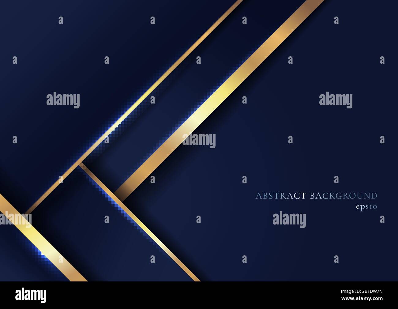 Abstrakt elegant blau geometrische Überlappungsschichten mit gestreifter goldener Linie und Beleuchtung auf dunkelblauem Hintergrund. Luxuriöser Stil. Vektorgrafiken Stock Vektor