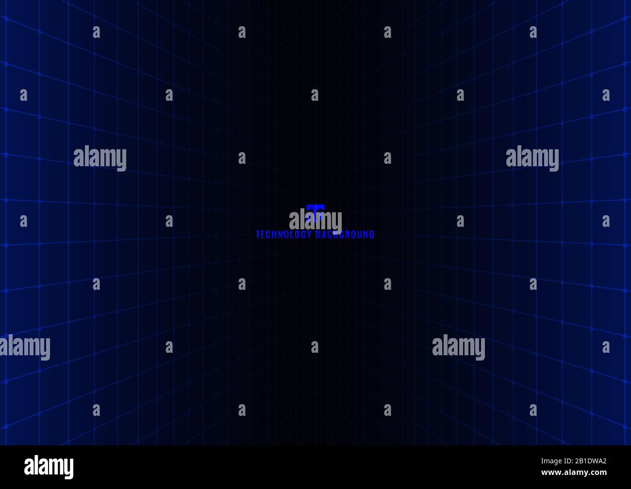 Abstrakte 90-er Retro-Technologie futuristisches Konzept blaue Rasterperspektive auf schwarzem Hintergrund und Beleuchtung mit Platz für Ihren Text. Vektorgrafiken Stock Vektor