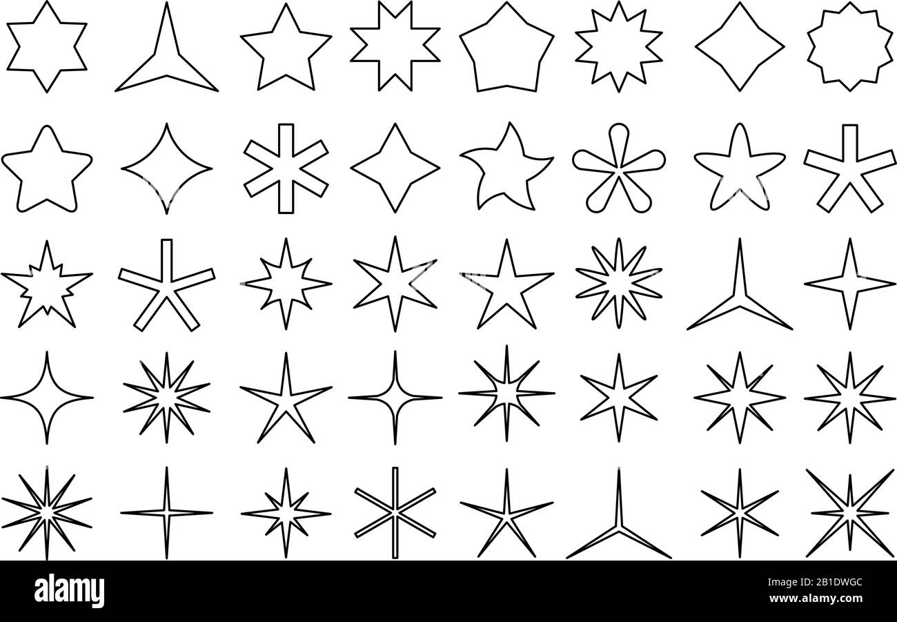 Liniensternsymbole. Outline-Stars-Formen, Bewertungsfavoriten und isolierte Vektorsymbole der Premiumklasse Stock Vektor