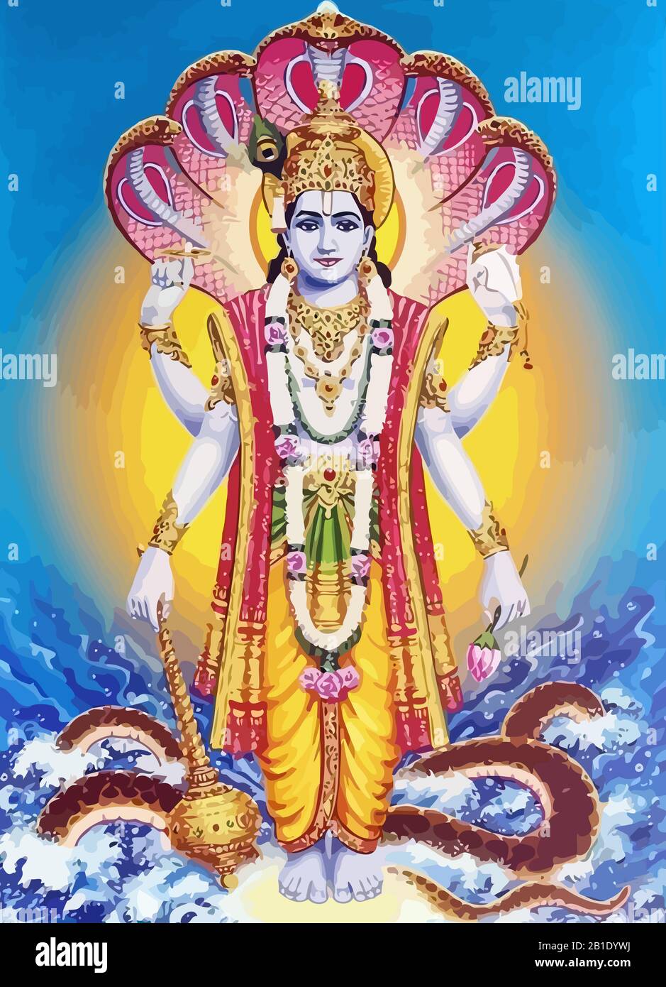 Abbildung der hinduismus-mythendarstellung der Wasserschlange von Lord Vishnu Stockfoto