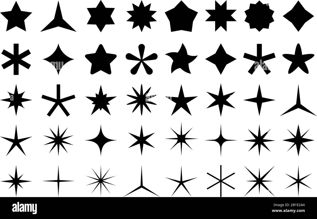 Symbole für Sternenform. Bewertungssterne und Favoriten Symbol Silhouette isolierter Vektorsatz Stock Vektor