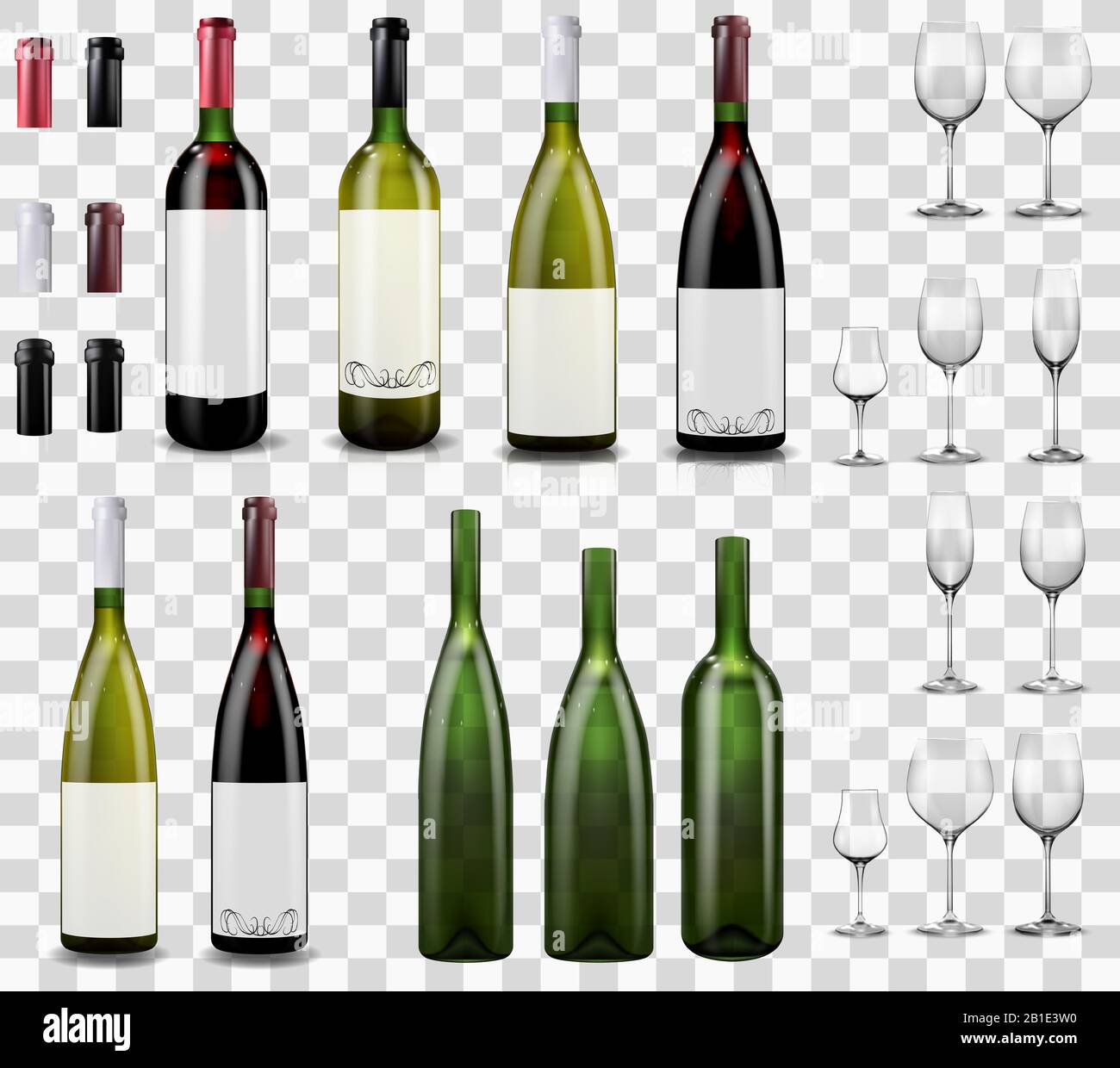 Wein Gläser und Flaschen. Kappen schließen Sie den Verschluss der Flasche  Stock-Vektorgrafik - Alamy