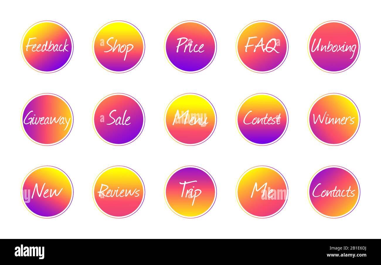 Kreissymbole für Meldungen in sozialen Medien. Hebt farbige Vektorvorlagen hervor. Für Social Media Blog, Online-Shop Stock Vektor