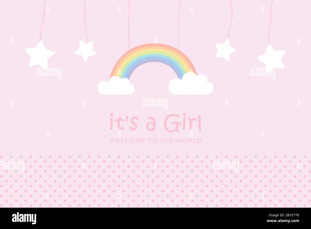 Begrüßungskarte für Baby-Mädchen zur Geburt Regenbogen- und Sternenvektor-Illustration EPS10 Stock Vektor