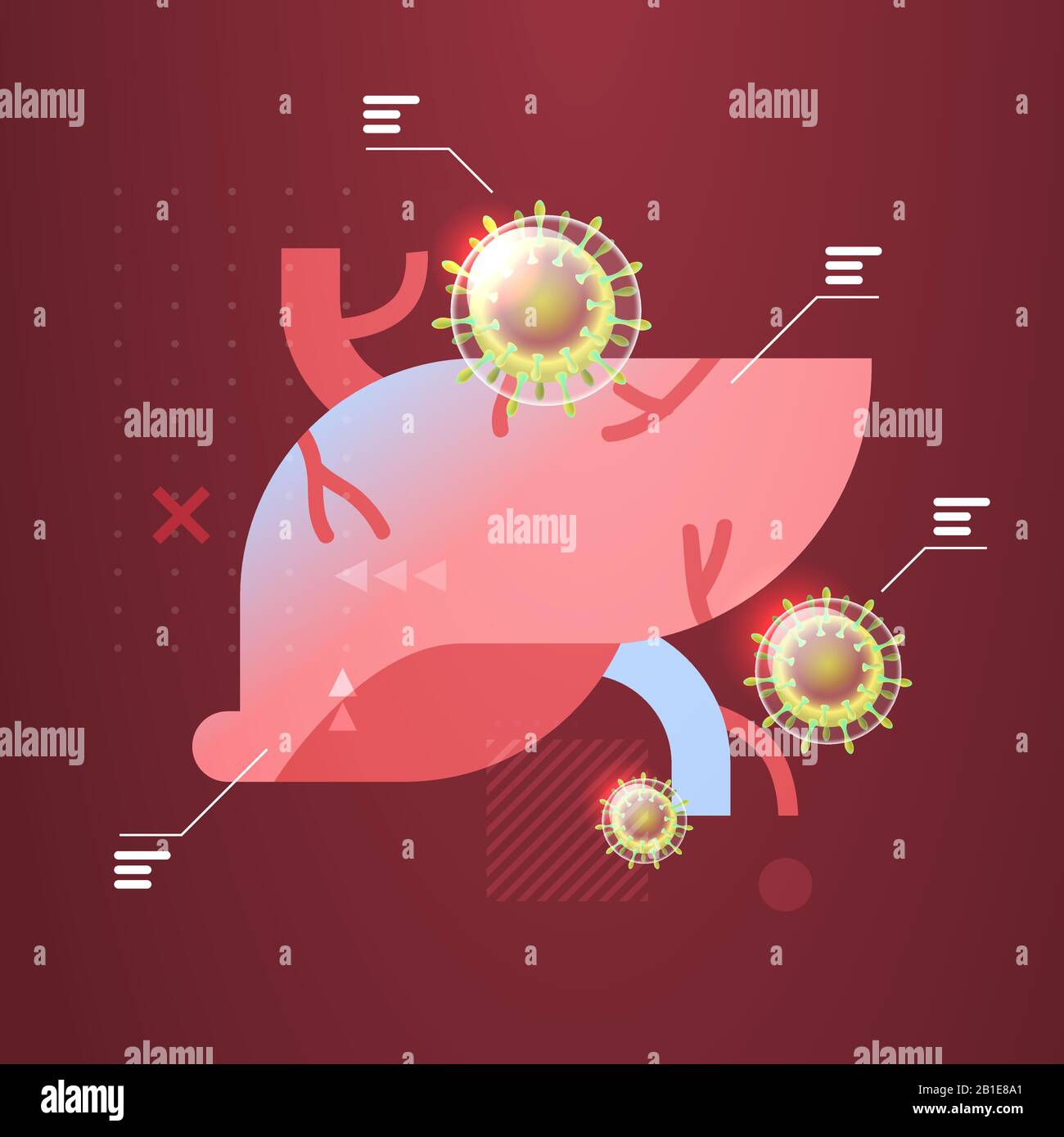 Epidemic MERS-COV schwimmende Grippeviruszellen infizierten die menschliche Leber wuhan Coronavirus 2019-nCoV pandemic Medical Health Risk Vector Illustration Stock Vektor