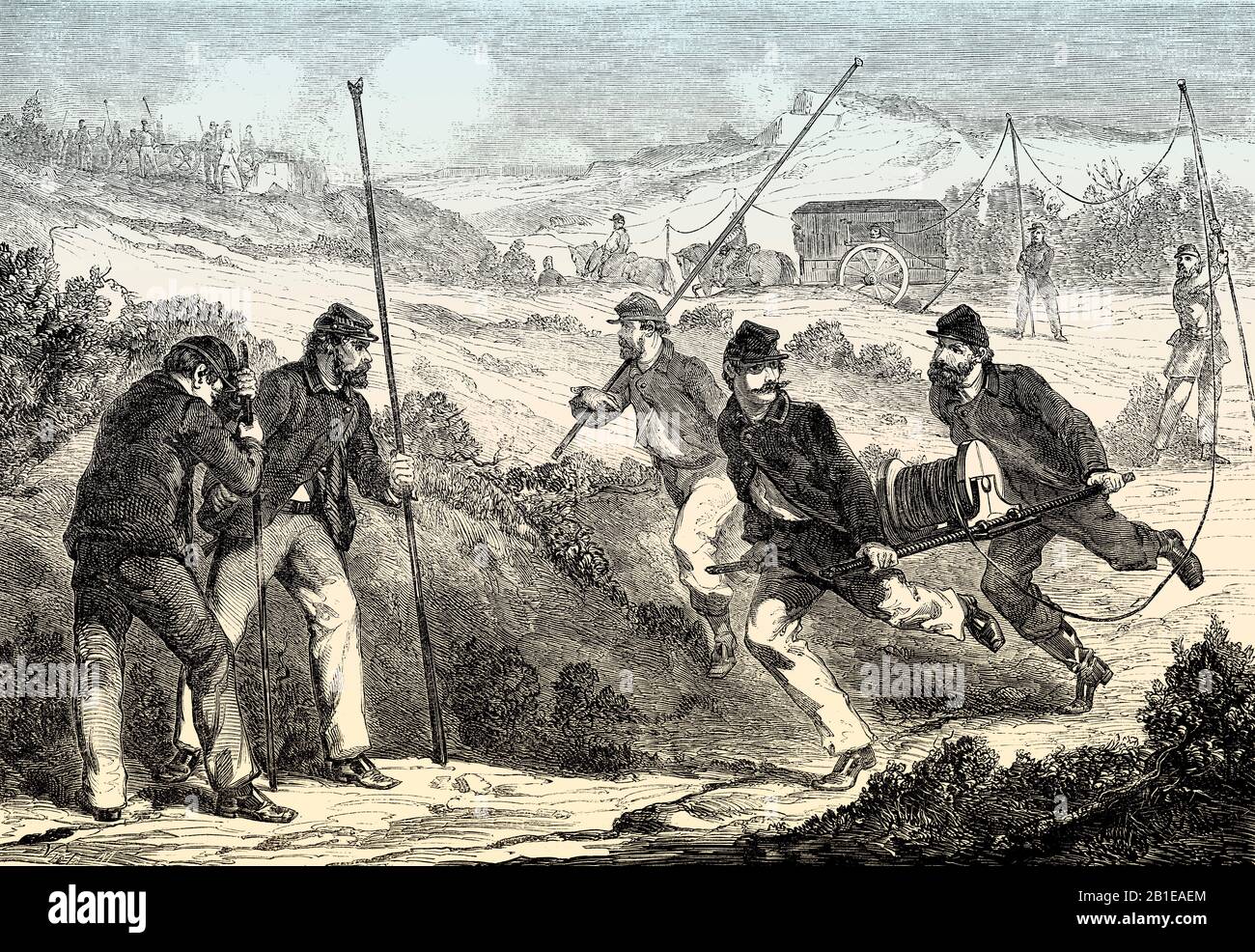 Militärtelegrafie, Schlacht von Antietam, amerikanischer Bürgerkrieg, Maryland, im Jahr 1862 Stockfoto