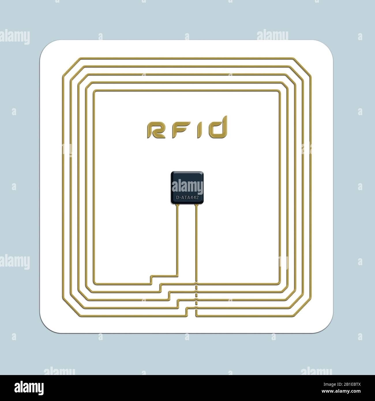Computergrafik, Abbildung des RFID-Chips vor grauem Hintergrund - Ausweis Stockfoto