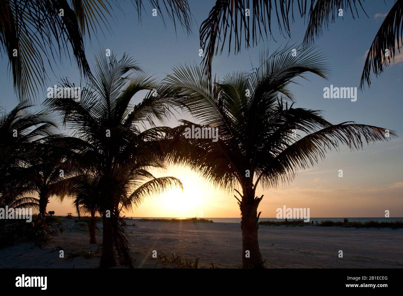 Sonnenuntergang an einem Strand in Mexiko, Mexiko, Yucatan, Isla Holbox Stockfoto
