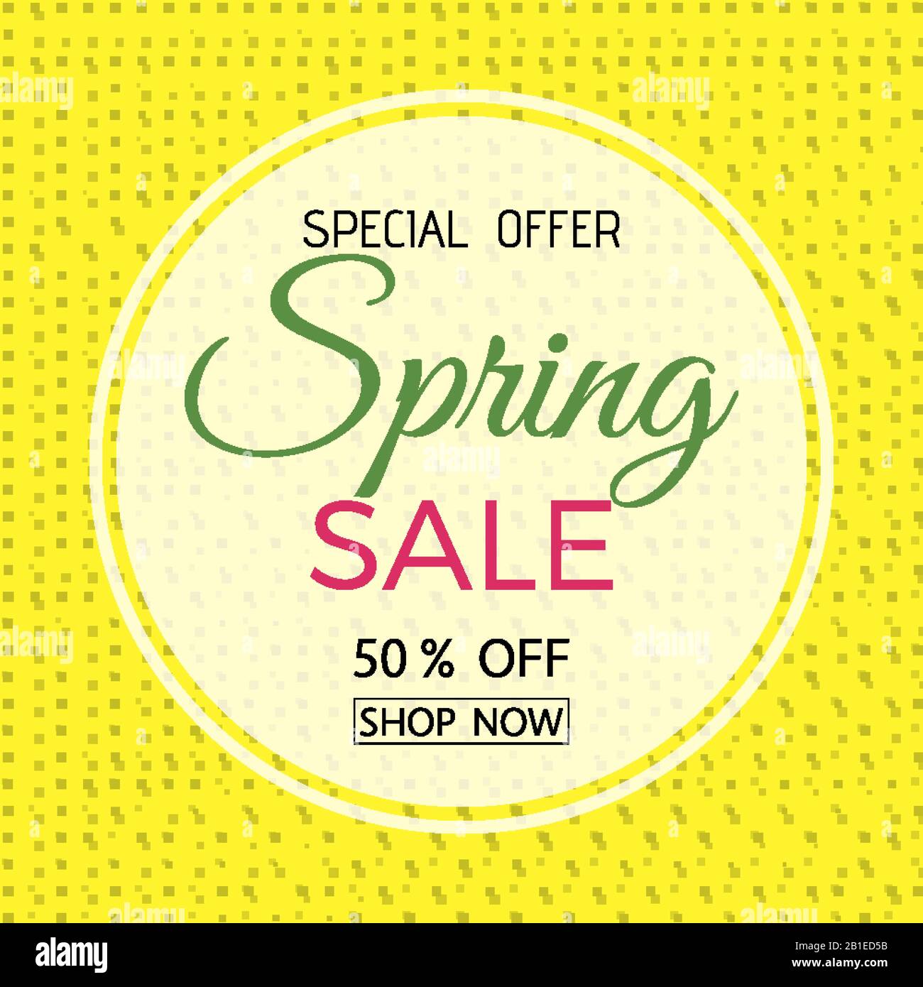 Werbebanner für den Frühlingsverkauf. Spring Sale Phrase auf weißem und gelbem Hintergrund. Stock Vektor