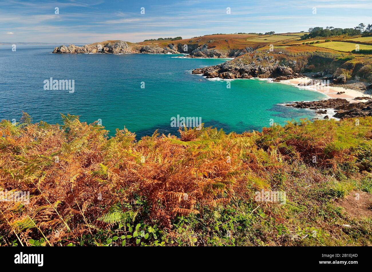 Auf dem Küstenweg in Richtung Kap Sizun, Cap Sizun Nature Reserve, Finistere, Bretagne, Frankreich Stockfoto
