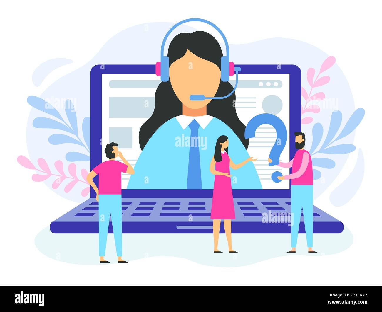 Technischer Support. Weiblicher Hotline-Betreiber, 24 7 Customer Support Callcenter und Online-Beratung Service Vector Illustration Stock Vektor