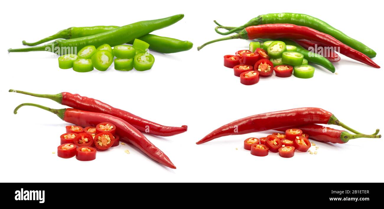 Ein einzelnes Objekt von Fresh Chili peper isoliert auf weißem Hintergrund Stockfoto