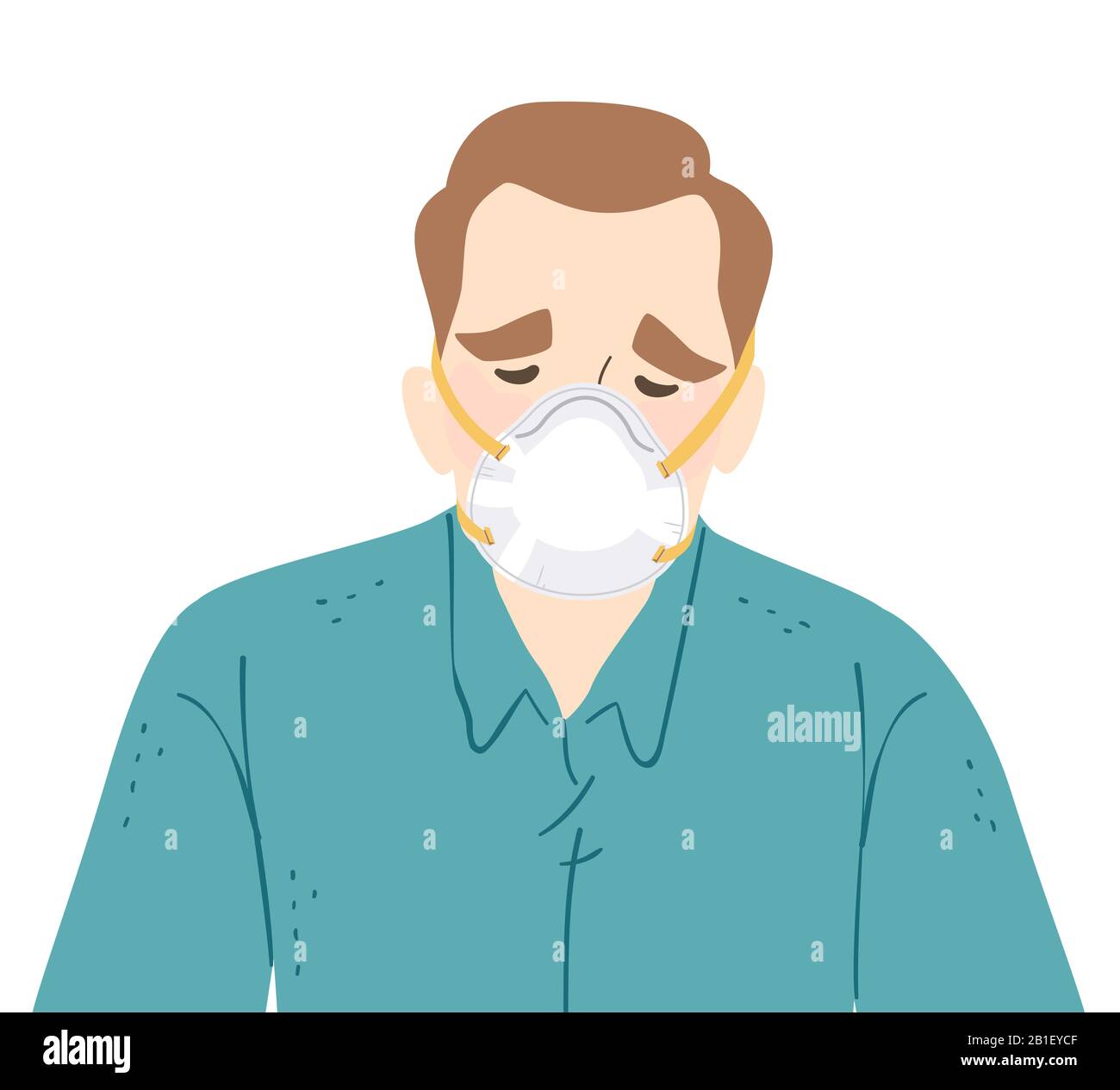 Abbildung: Ein Trauriger Mann Mit N95-Maske schützt Sich vor Gefährlichen Partikeln Oder Viren Stockfoto