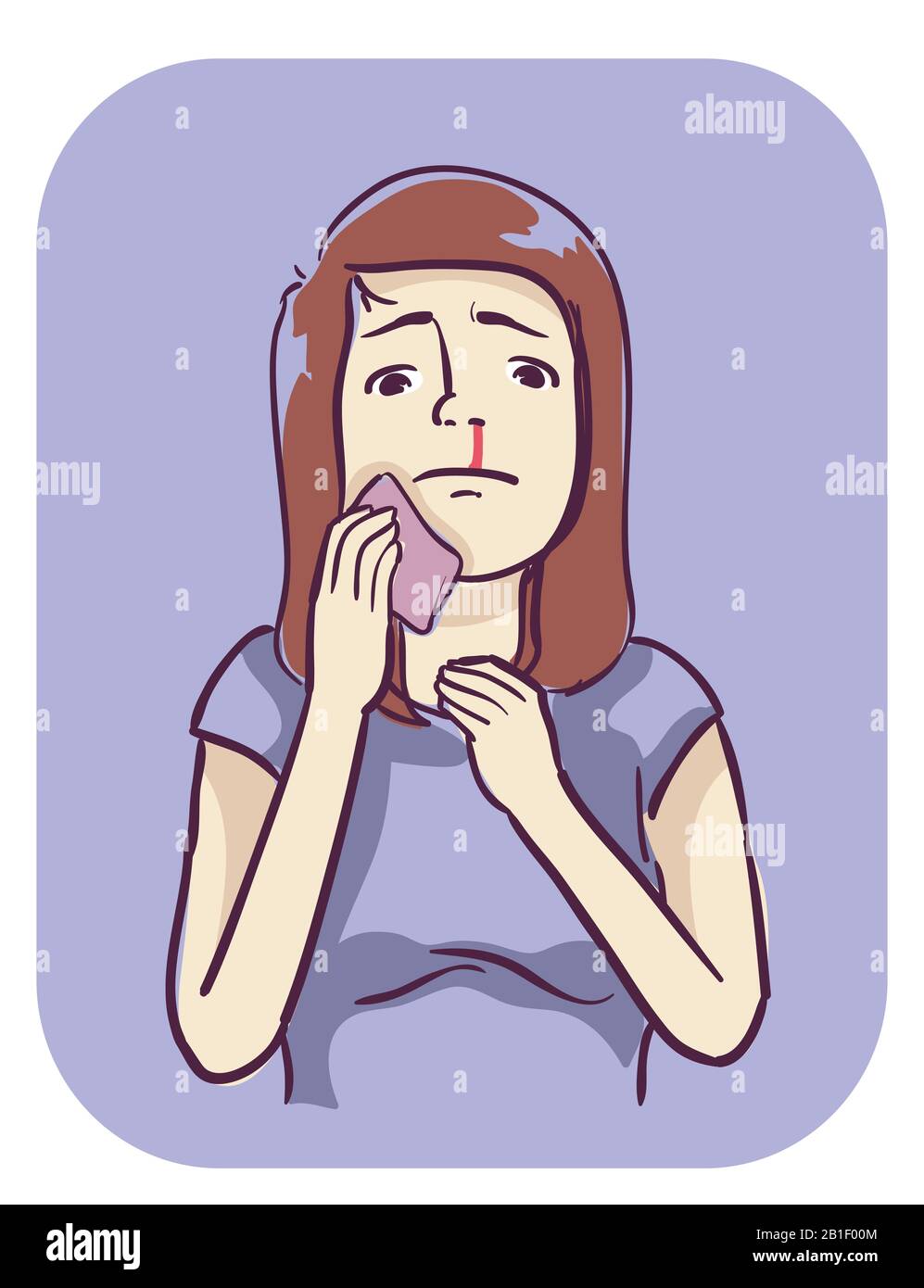 Abbildung eines Taschentuchs der Girl Holding mit Face Up und Nose Bleeding Stockfoto